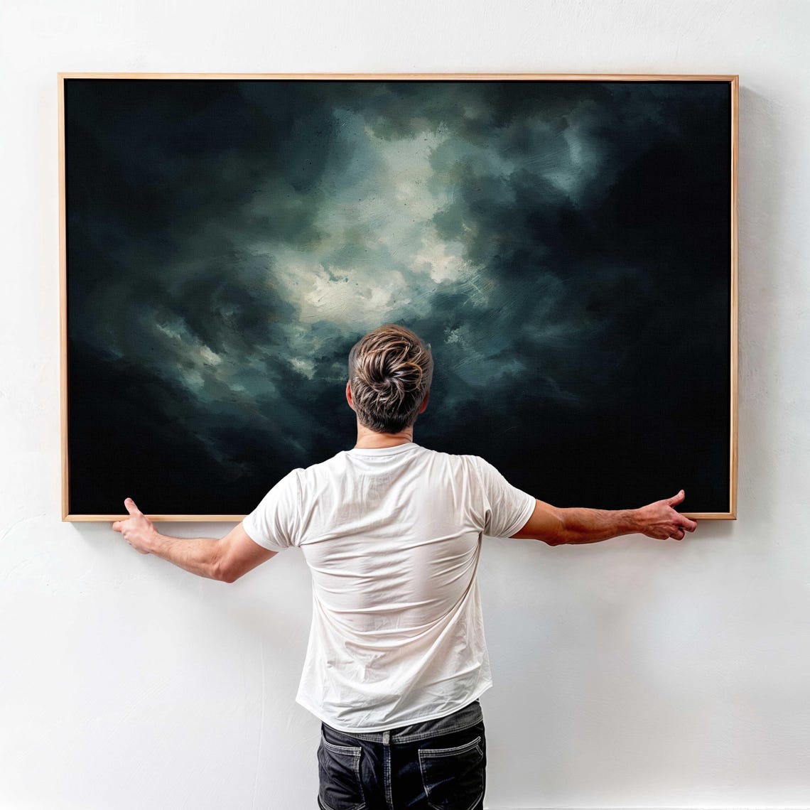 Dark Moody Storm Clouds Deep Teal Night Sky Minimalist Art Print - Image 4