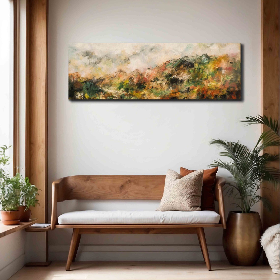 Moody Misty Mountains Autumn Olive Rust Panoramic Landscape Art Print - Image 3