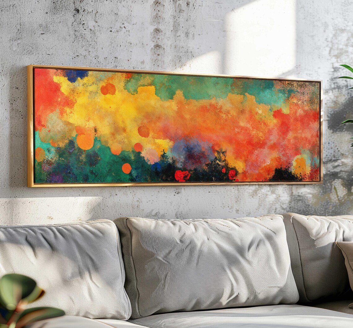 Colorful Watercolor Abstract Orange Yellow Turquoise Cloudy Art Print