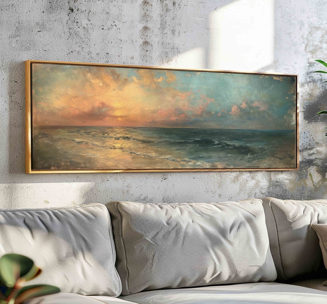 Moody Seascape Vintage Panoramic Wall Art Print