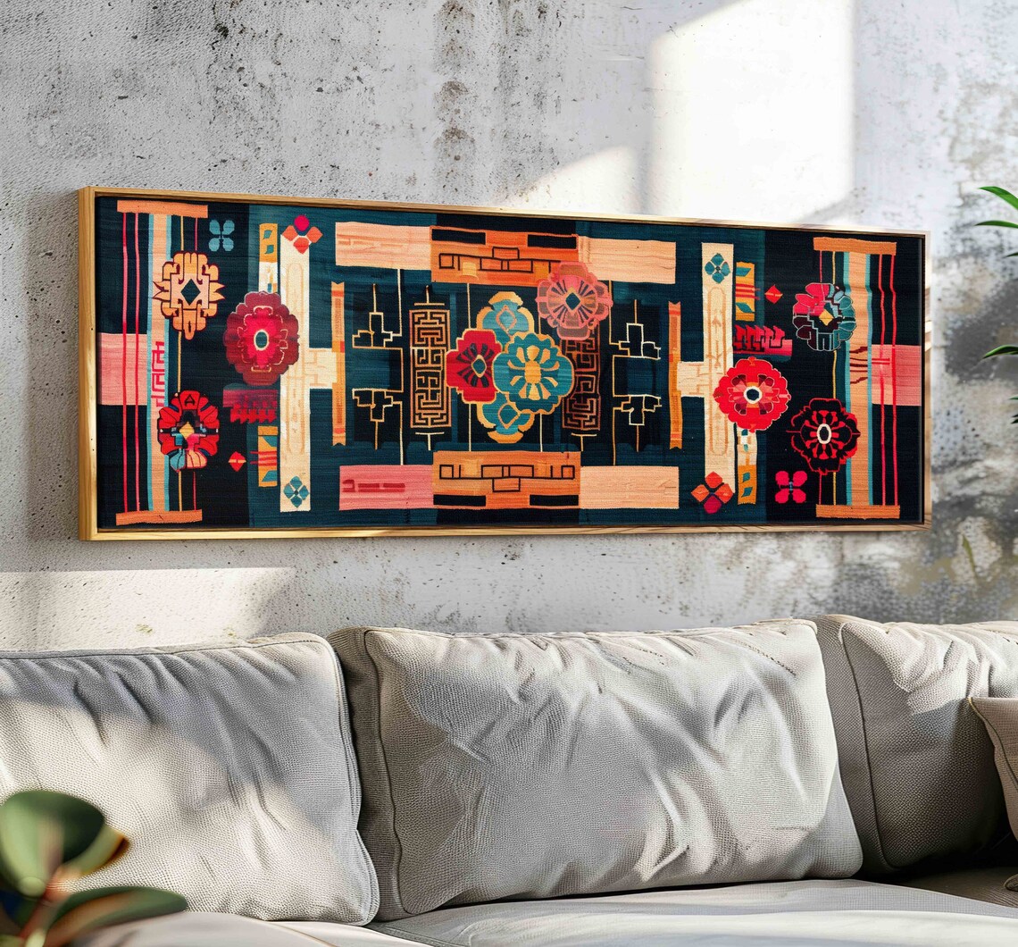 Vintage Tapestry Wall Art, Boho Textile Art Print