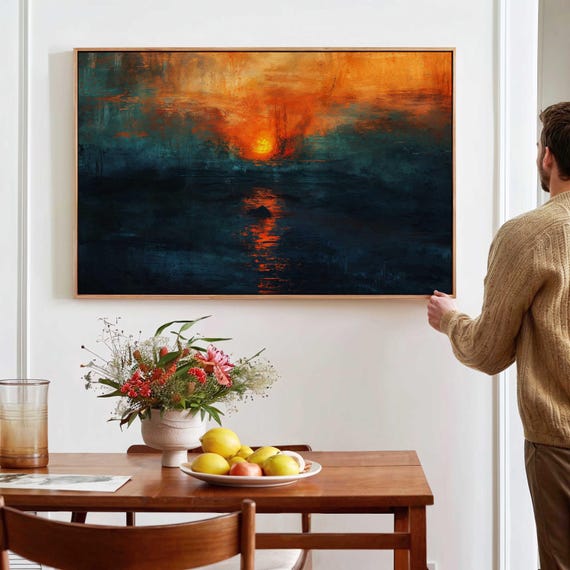 Moody Sunset Wall Art Framed Canvasposter Print Above Bedsofa Decor Modern Wall Art Nature Wall Decor Large Seascape Wall Art Framed