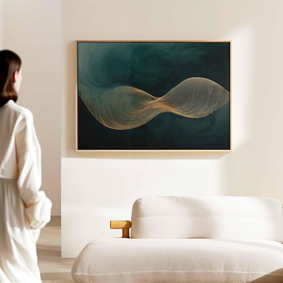 Gold Ribbon Wave Emerald Green Large Horizontal Minimalist Art Poster - Image 2