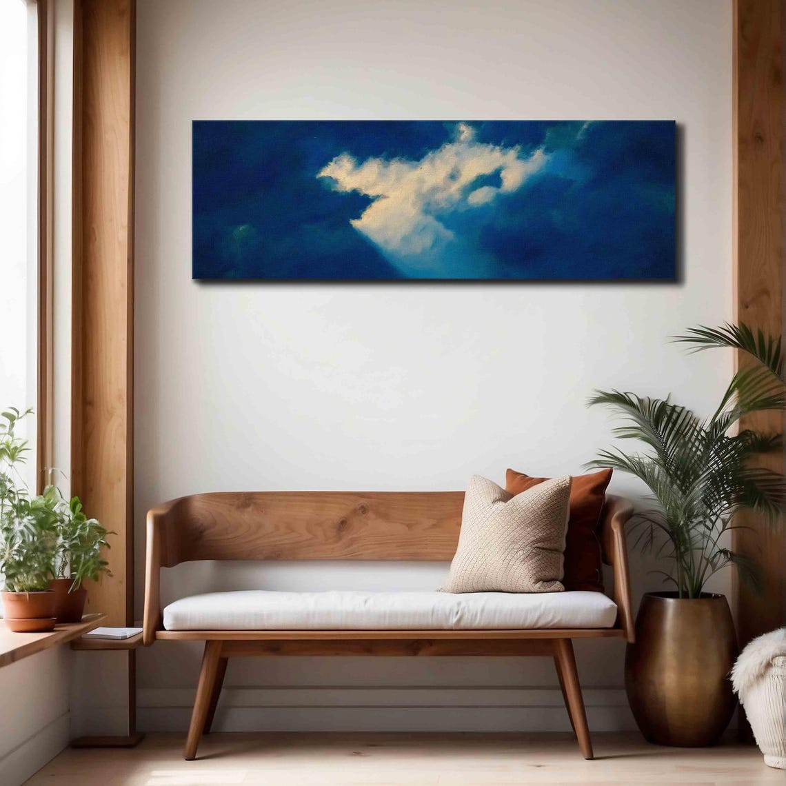 White Cloud Cobalt Blue Sky Minimalist Panoramic Cloud Art Print - Image 4