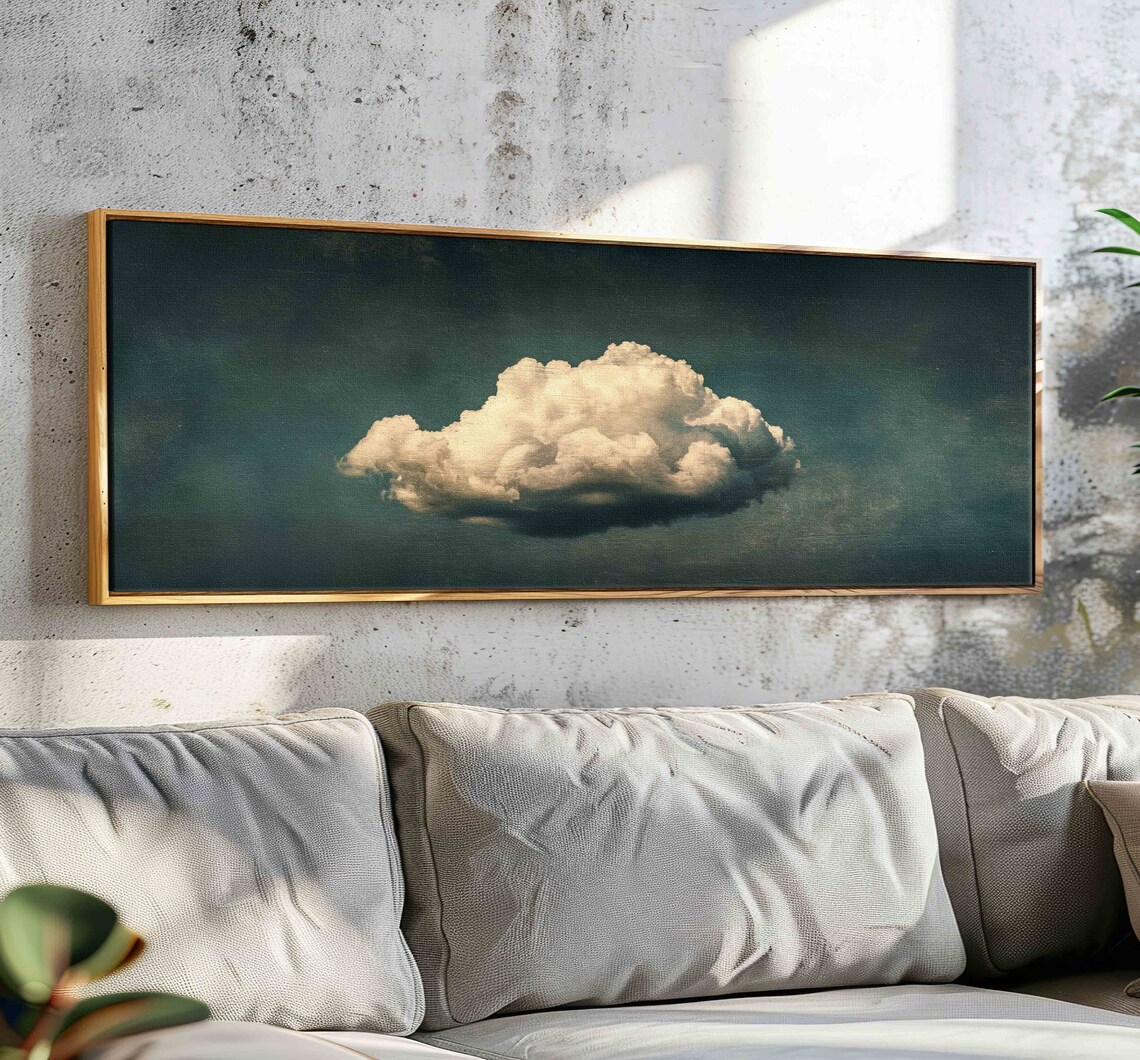 Vintage Moody Cloud Minimalist Art Print, Horizontal