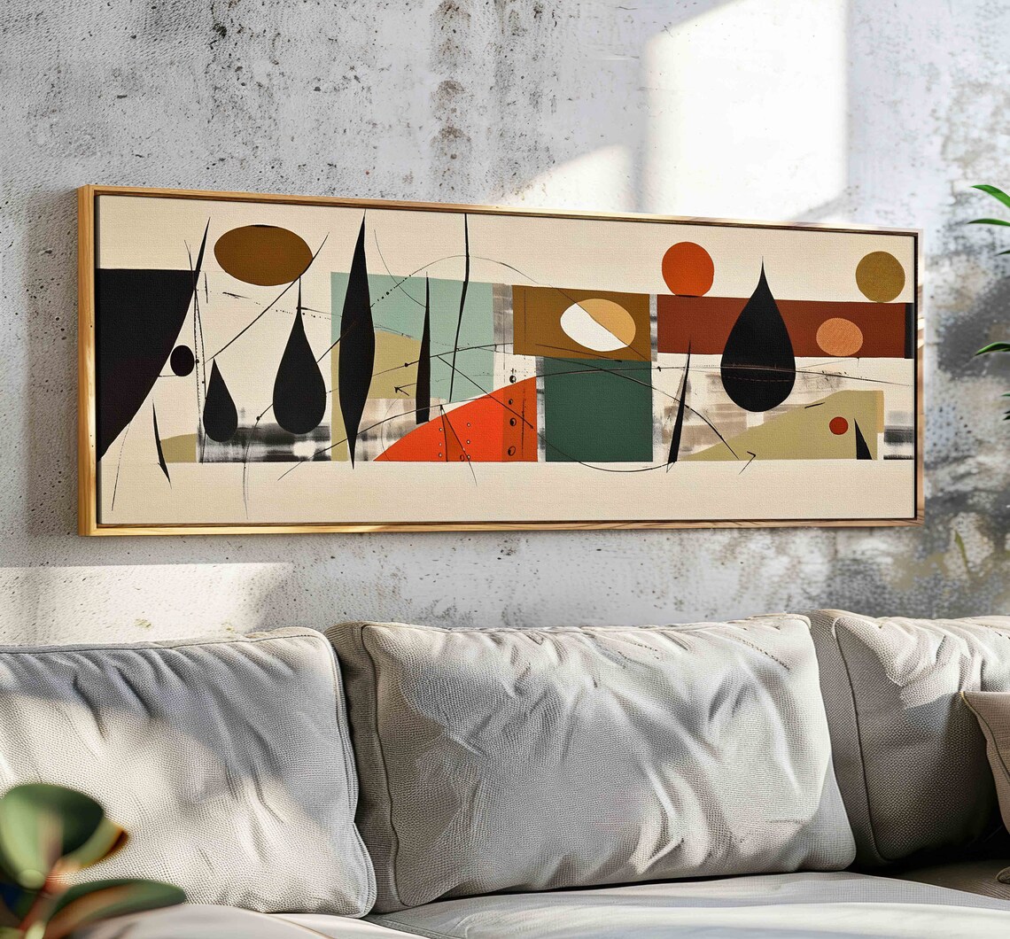 Mid Century Modern Geometric Art Print, Long Horizontal