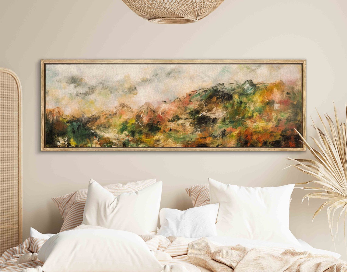 Moody Misty Mountains Autumn Olive Rust Panoramic Landscape Art Print - Image 2