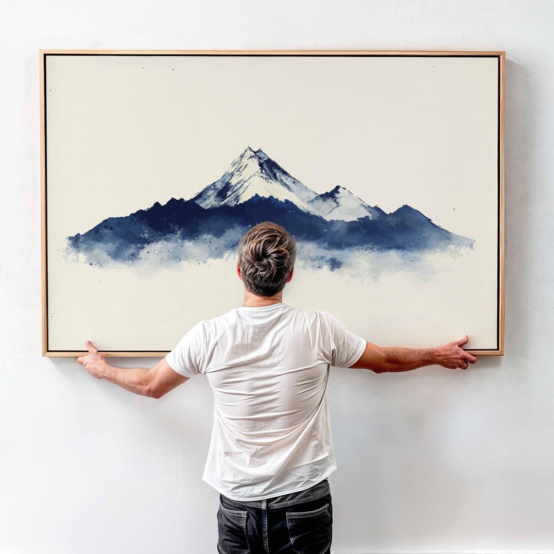 Japanese Ink Wash Blue Mountains Mist Minimalist Landscape Art Poster - Image 4