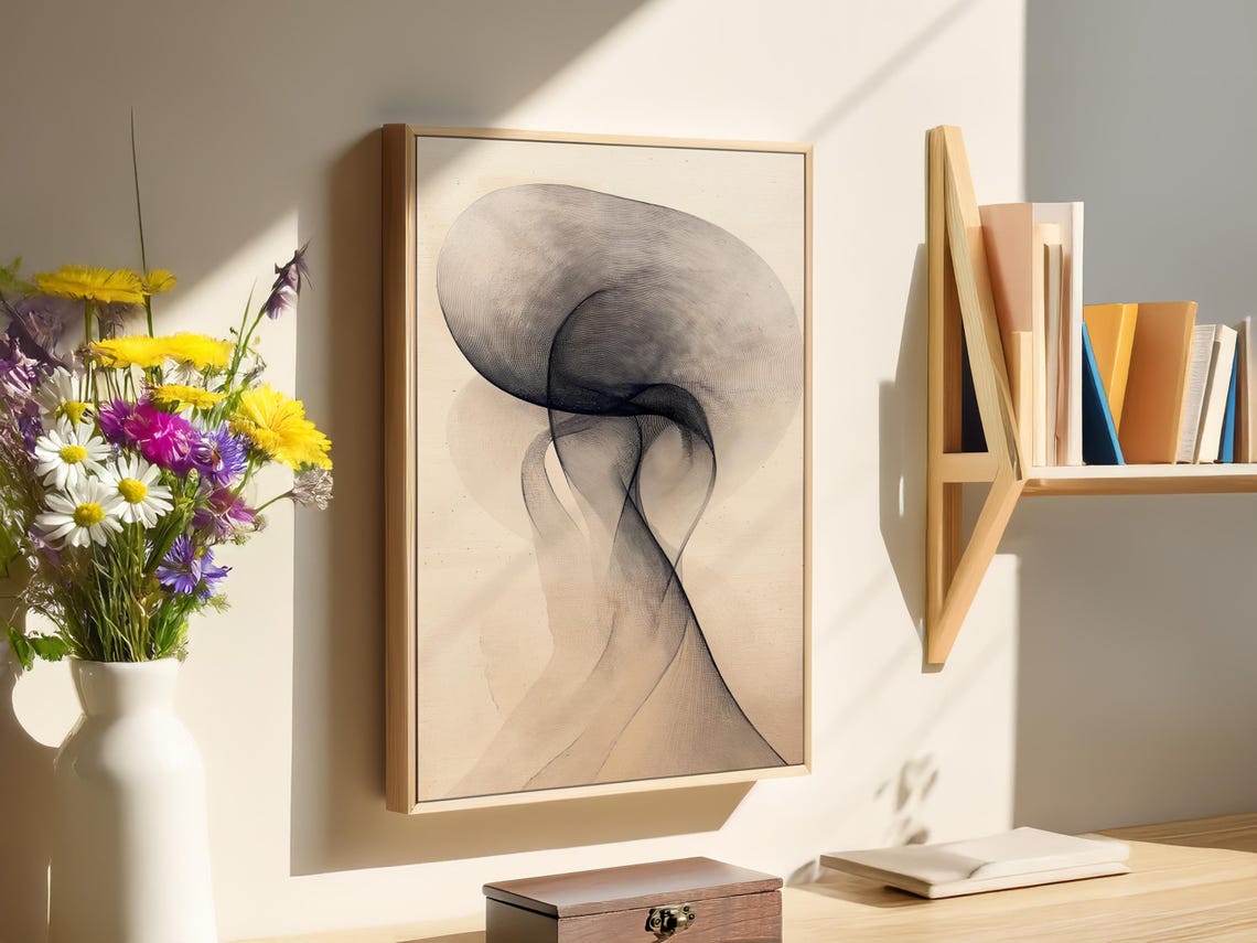 Soft Gray Ink Drapery Curves Minimalist Abstract Beige Art Poster
