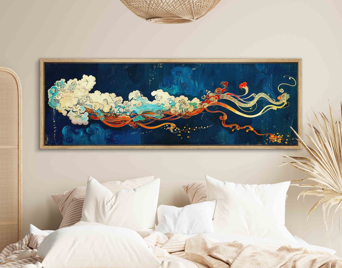 Art Nouveau Colorful Clouds Night Blue Panoramic Surreal Art Poster - Image 2