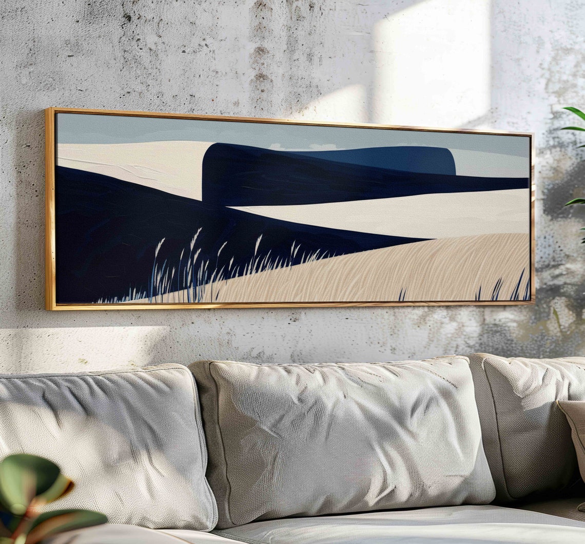 Minimalist Navy Cream Sand Dunes Hills Modern Landscape Art Print