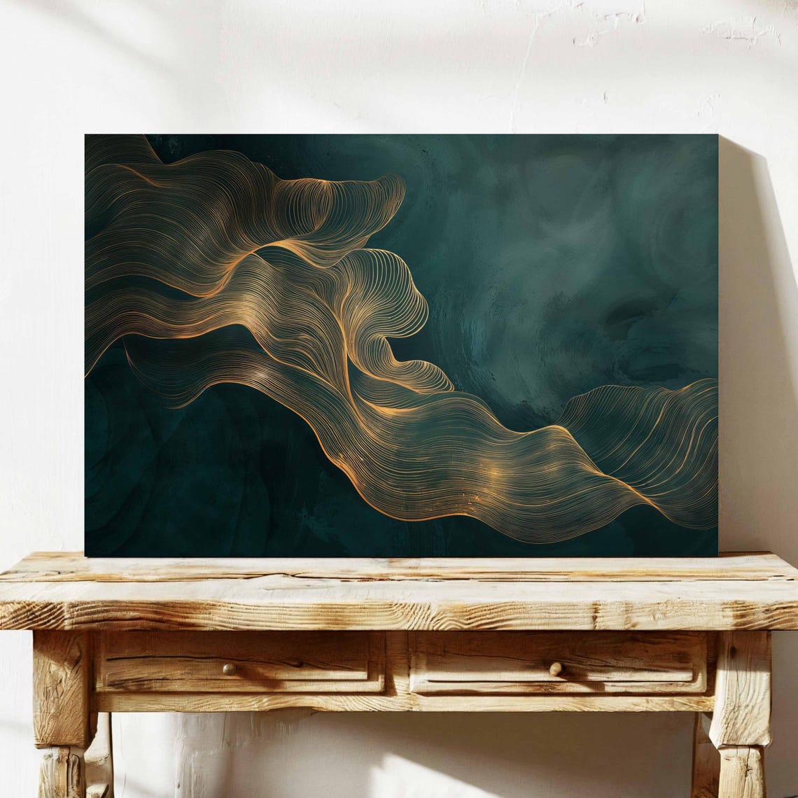 Dark Green Gold Flowing Line Wave Abstract Luxury Decor Poster - Image 4