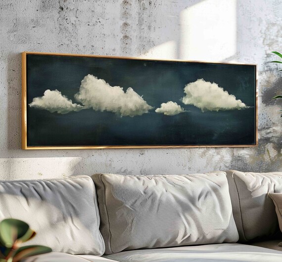 Vintage Moody Cloud Art Print, Minimalist Panorama
