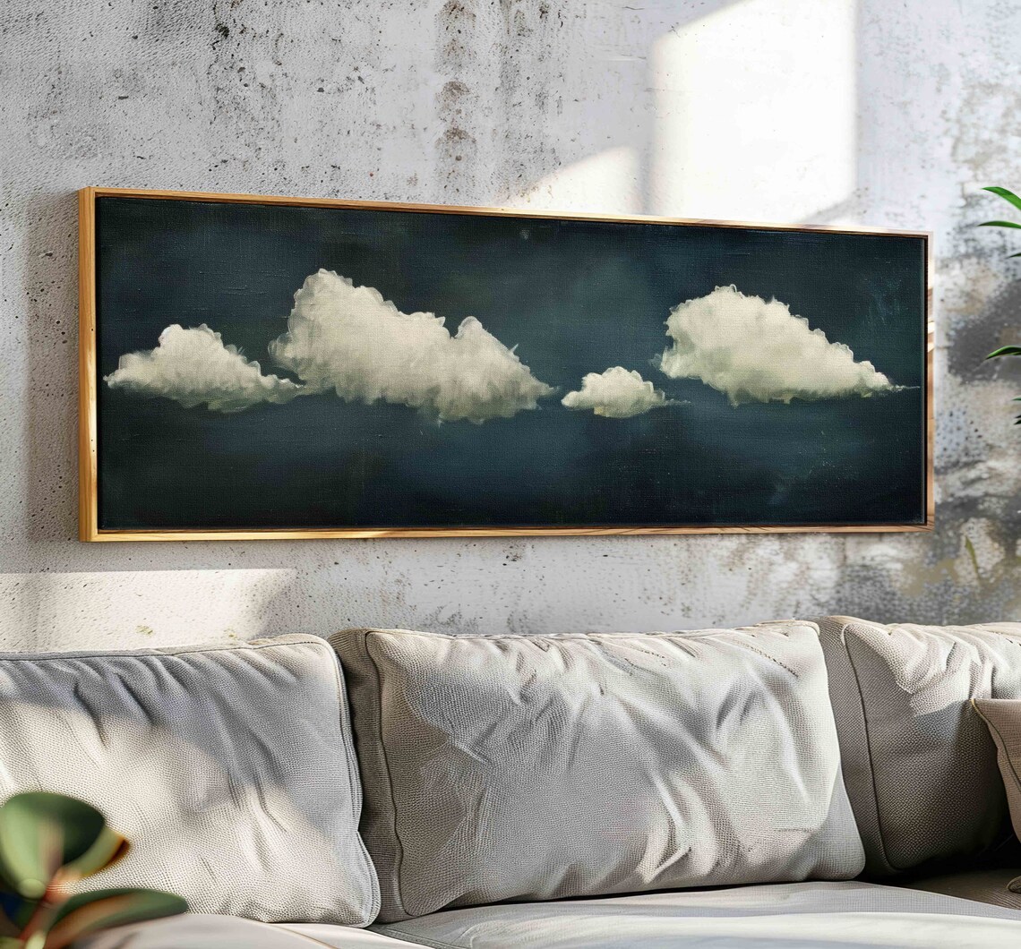 Vintage Moody Cloud Art Print, Minimalist Panorama