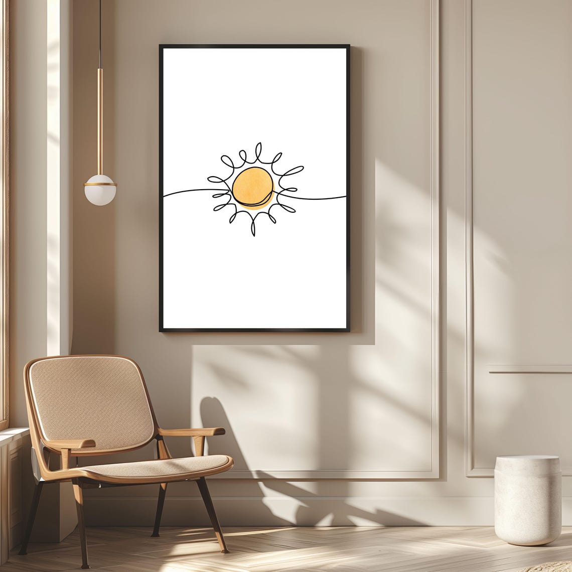Minimalist One Line Art Sun Yellow Watercolor Modern Boho Wall Poster - Image 3