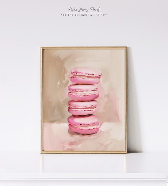 Pink Macarons Art Print Wall Art Vintage Print Trendy French Poster Apartment Decor Kitchen Art