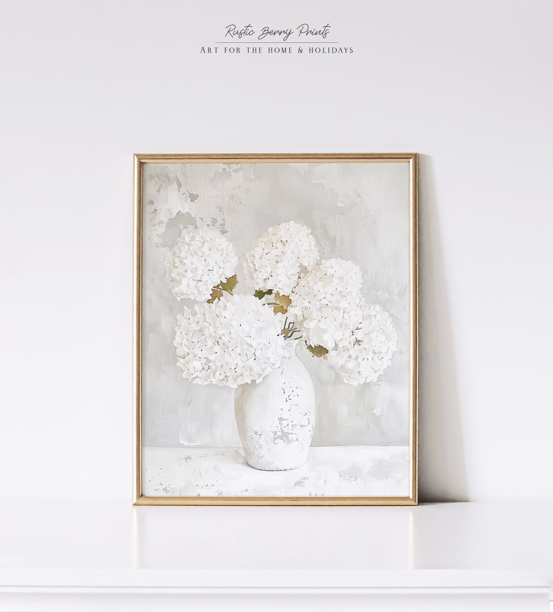 White Hydrangeas In Distressed Vase Neutral Elegant Floral Art Poster