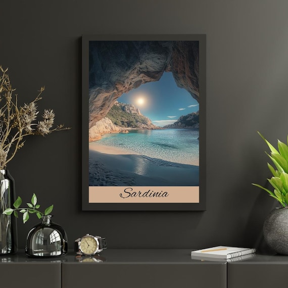 Mediterranean Sardinia Italy Sea Cave Turquoise Beach Travel Poster