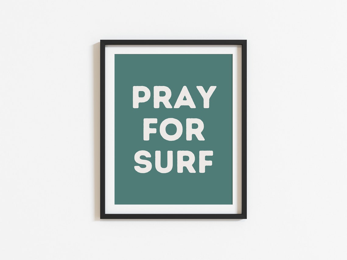 Pray for Surf Deep Teal Framed Poster Cream Letters for Nursery Decor - Image 2
