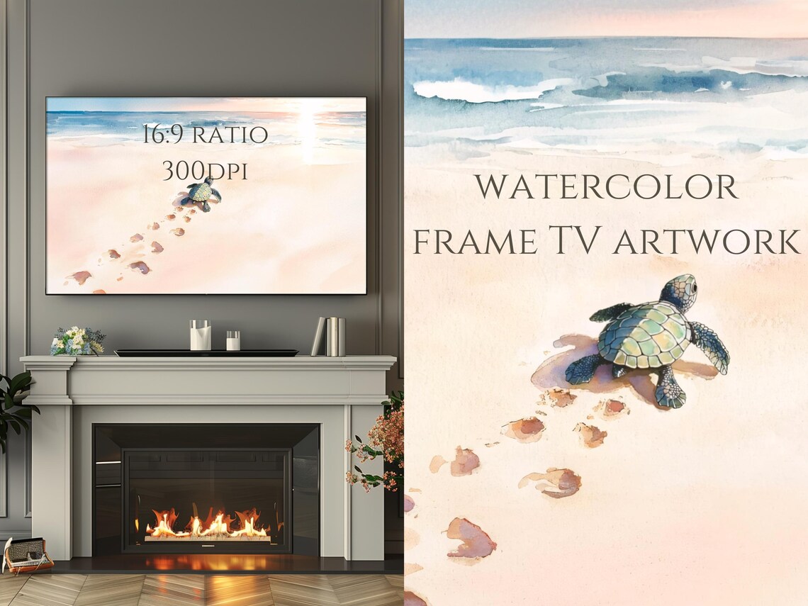 Baby Sea Turtle On Sandy Beach Watercolor Coastal Animal Art Poster - Image 2