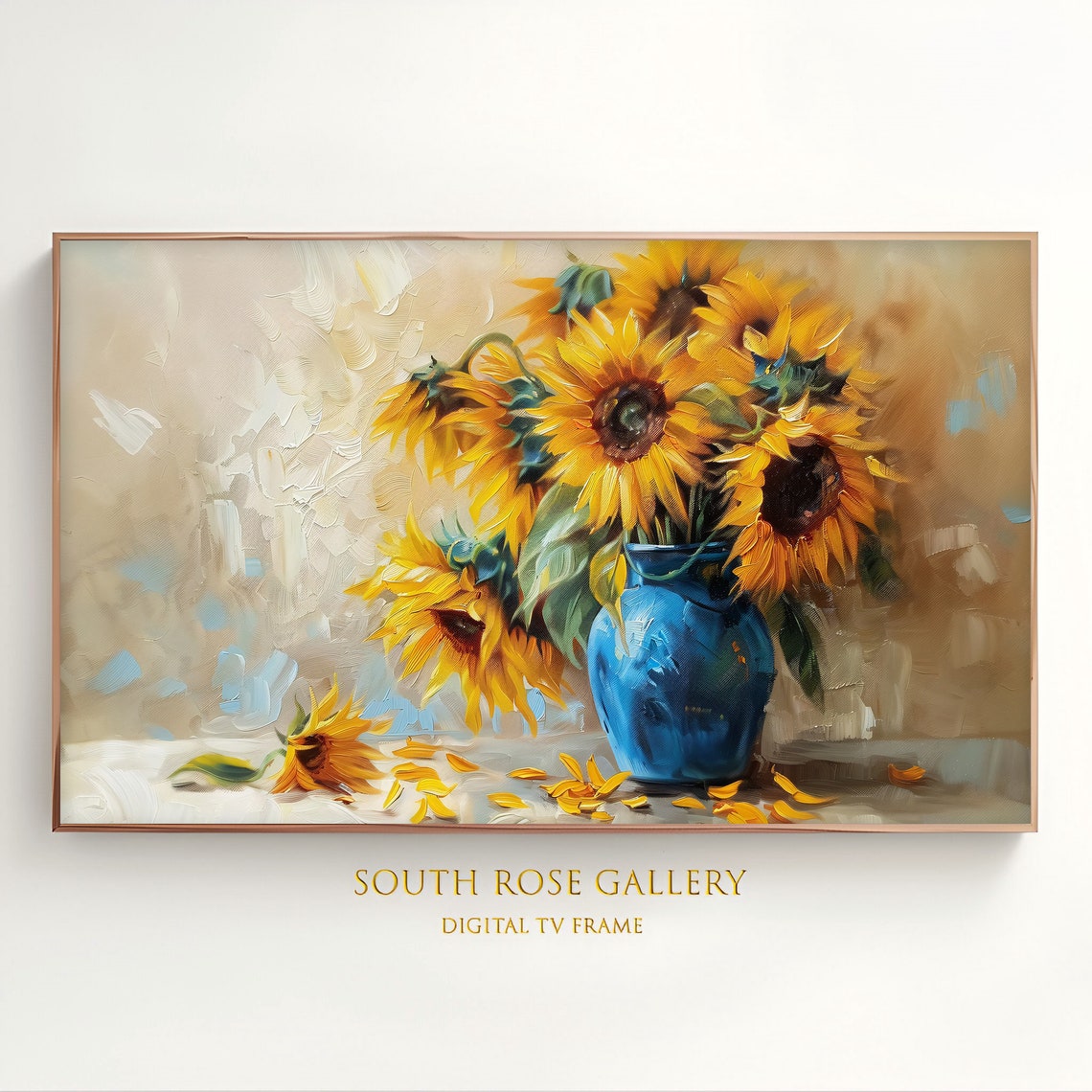 Floral Frame Tv Art Sunflowers Vintage Style Soft Oil Painting Farmhouse Flower Decor Tv Art Frame Tv Painting
