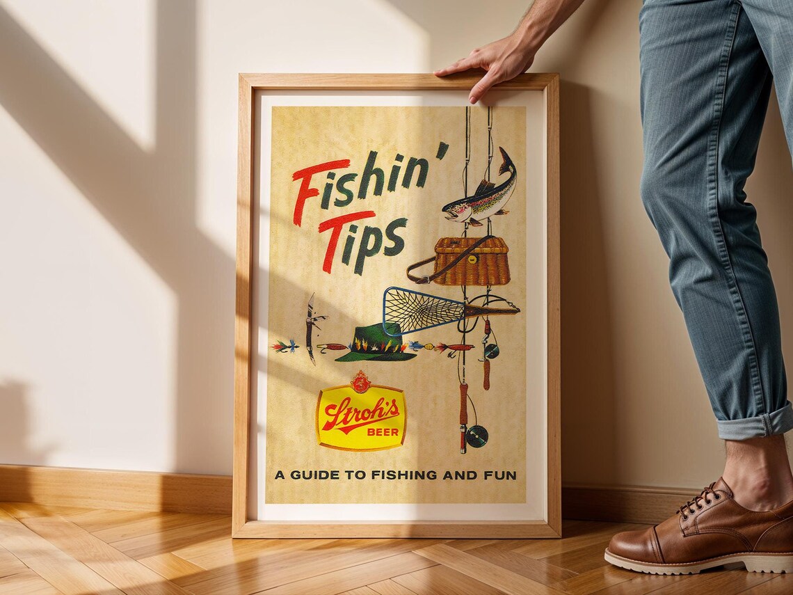 Old Time Fishing Retro Art Print, Vintage Angler Decor