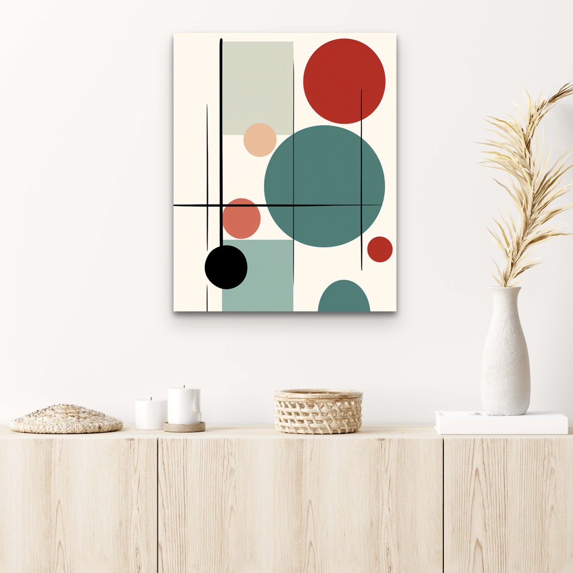 Mid Century Geometric Circles Red Teal Black Abstract Poster - Image 4