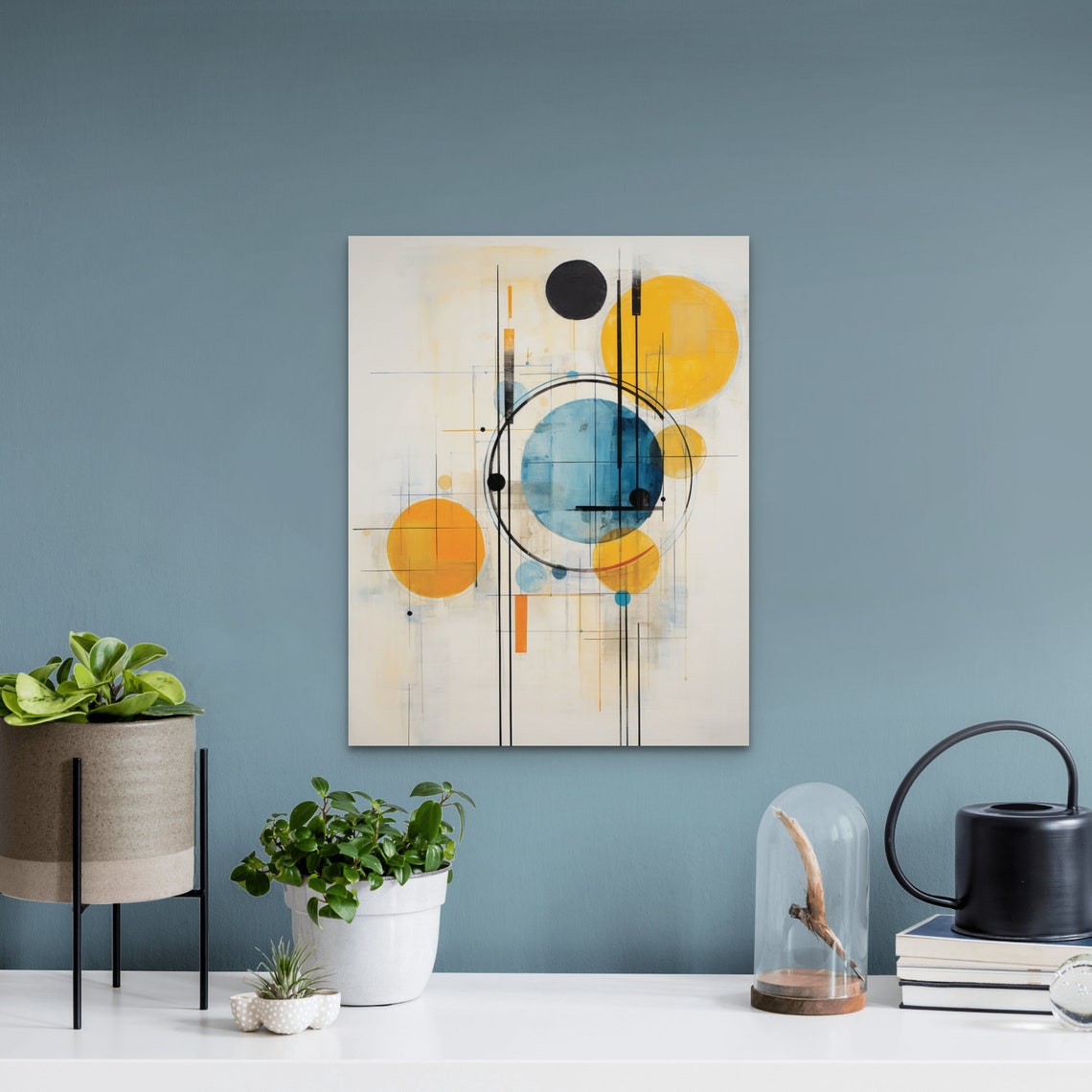 Geometric Watercolor Circles Orange Blue Black Modern Poster - Image 3