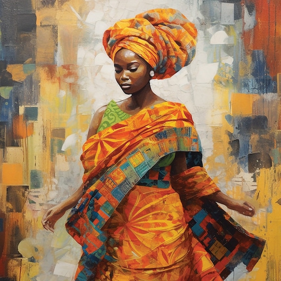 African Woman In Colorful Dress African Inspired Art Colorful Afrocentric Prints Vibrant Colors Black Themed Art Home Wall Decor