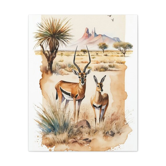 Wall Art Home Decor African Savannah Series Gazelles Ai Art Watercolor Style Art Prints Gallery Wrap Wild Life Animal Lovers Gift