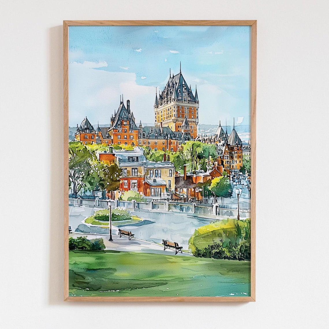 Chateau Frontenac Watercolor Historic Quebec City Landmark Poster