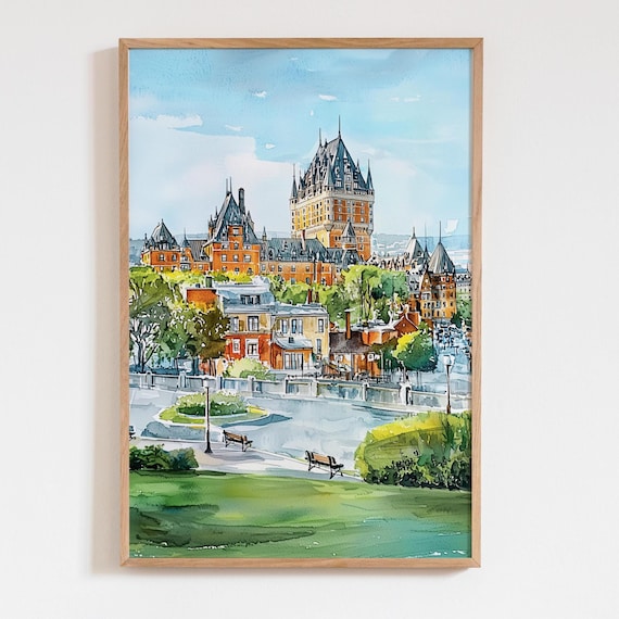 Chateau Frontenac Watercolor Historic Quebec City Landmark Poster