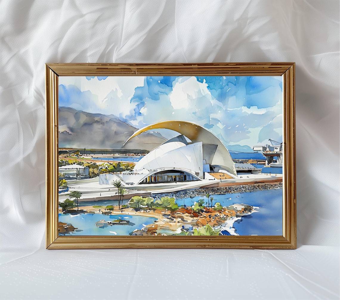 Auditorio de Tenerife Watercolor Print Spain Architecture Art Decor