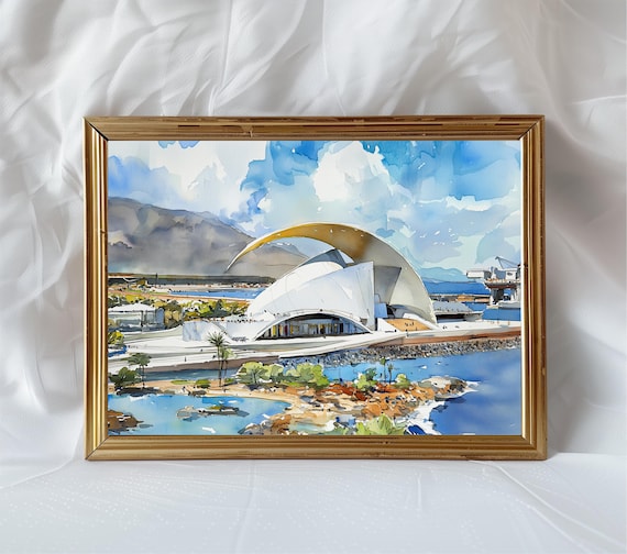 Auditorio de Tenerife Watercolor Print Spain Architecture Art Decor