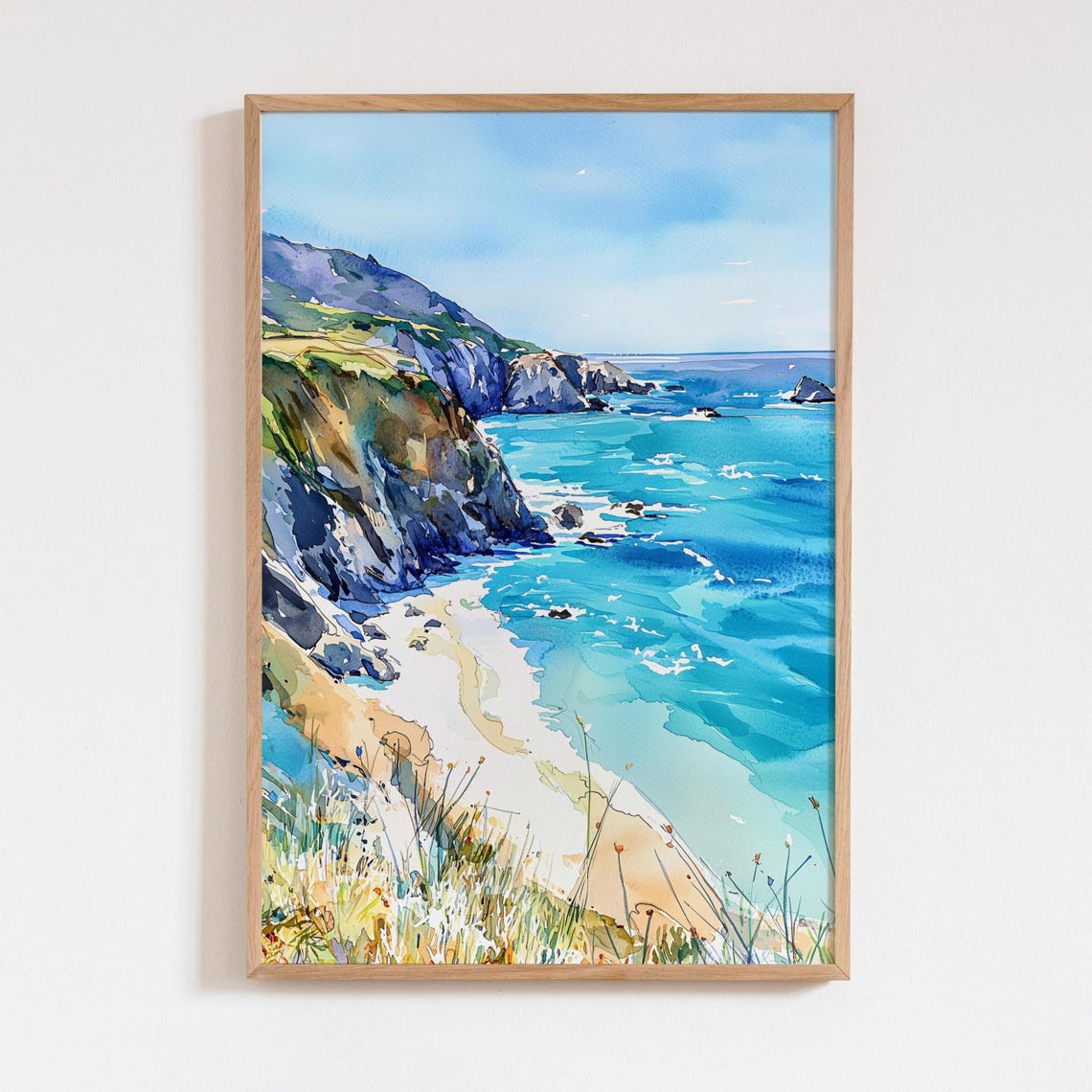 Big Sur Coast Watercolor Dramatic Coastal Cliffs Beach Wall Art