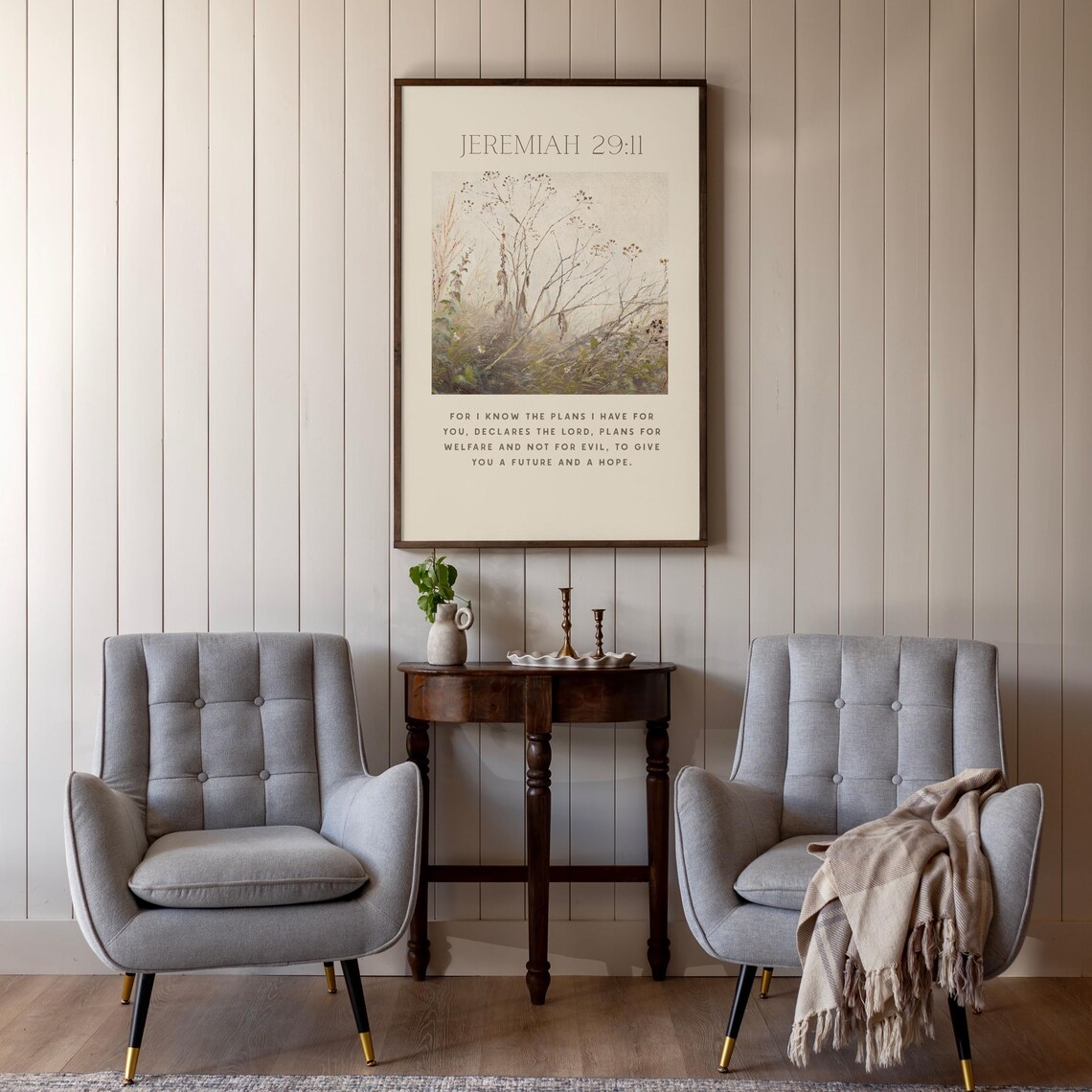 Jeremiah 29:11 Scripture Art Vintage Wildflower Painting Cream Wall Decor Poster - Image 2