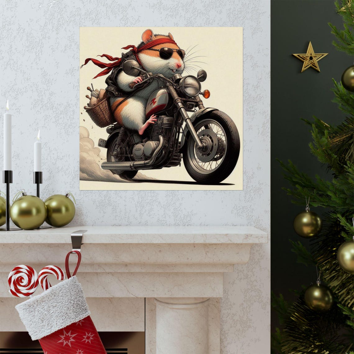 Cool Hamster Biker with Sunglasses Riding a Motorcycle Poster - Image 3