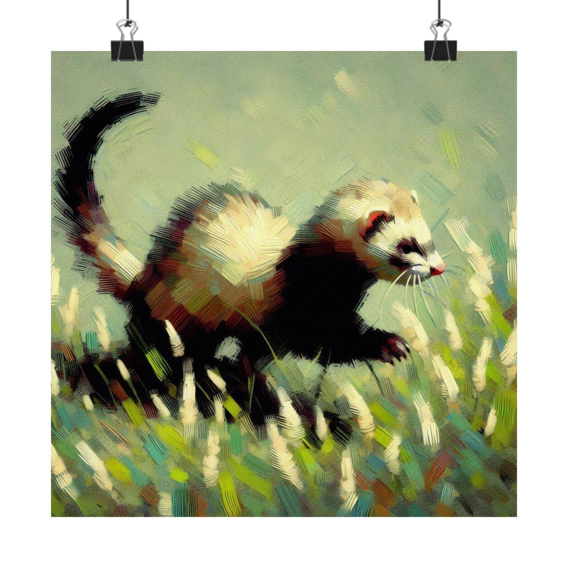 Playful Ferret Running Through Tall Meadow Grass Wildlife Poster - Image 7
