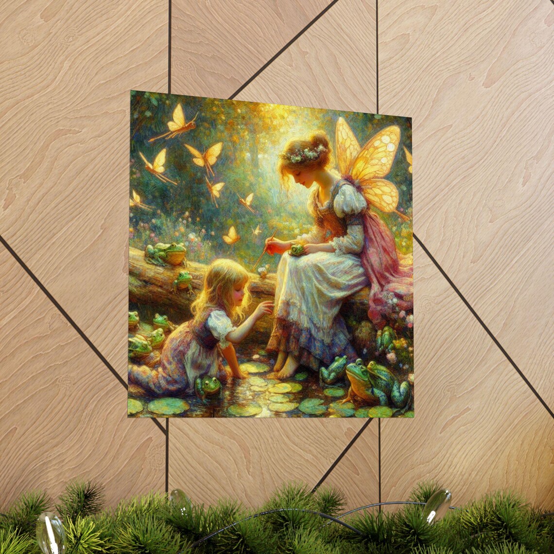 Fairy Girl with Frogs and Butterflies Pond Fantasy Art Poster - Image 5