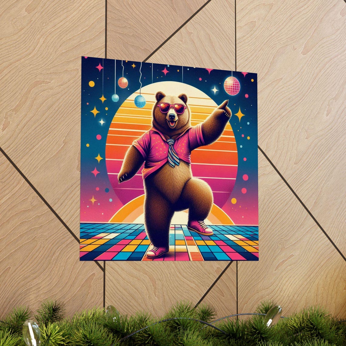 Groovy Retro Disco Dancing Bear in Sunglasses Funny Art Poster - Image 5