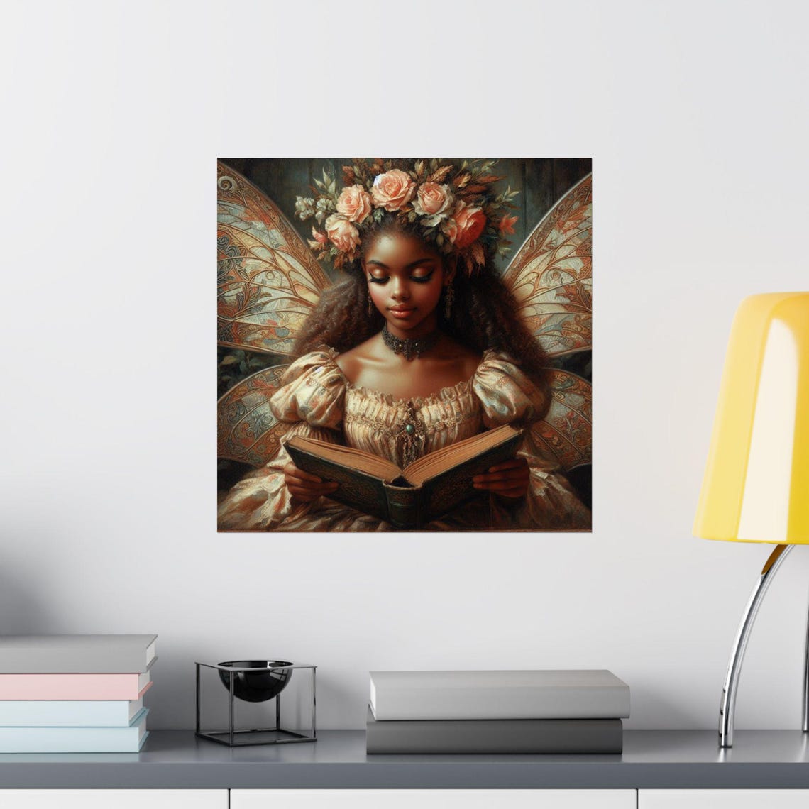 Whimsical Fairy Girl Reading a Book with a Rose Crown Poster - Image 2