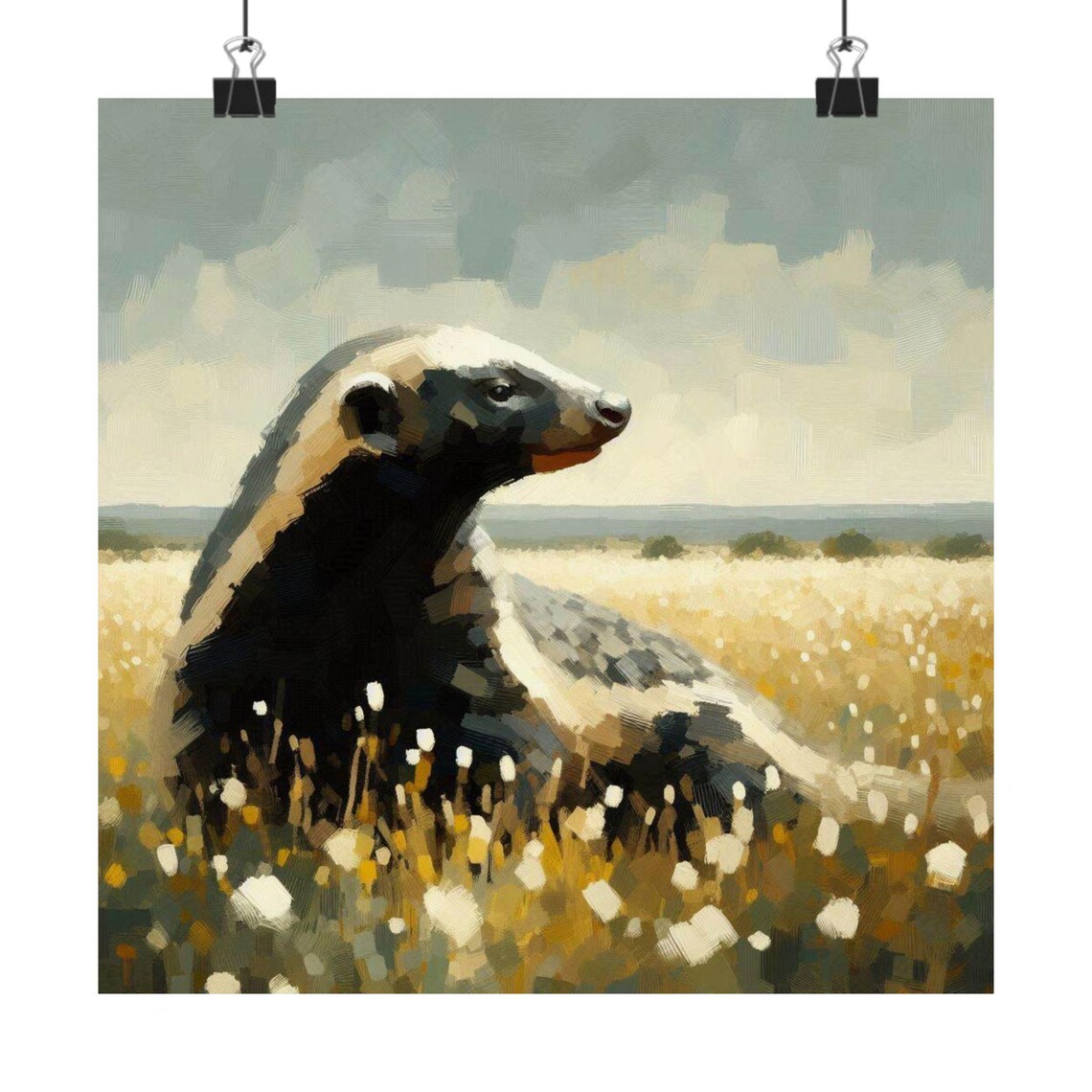Honey Badger Standing in a Sunlit Wildflower Field Wildlife Poster - Image 7