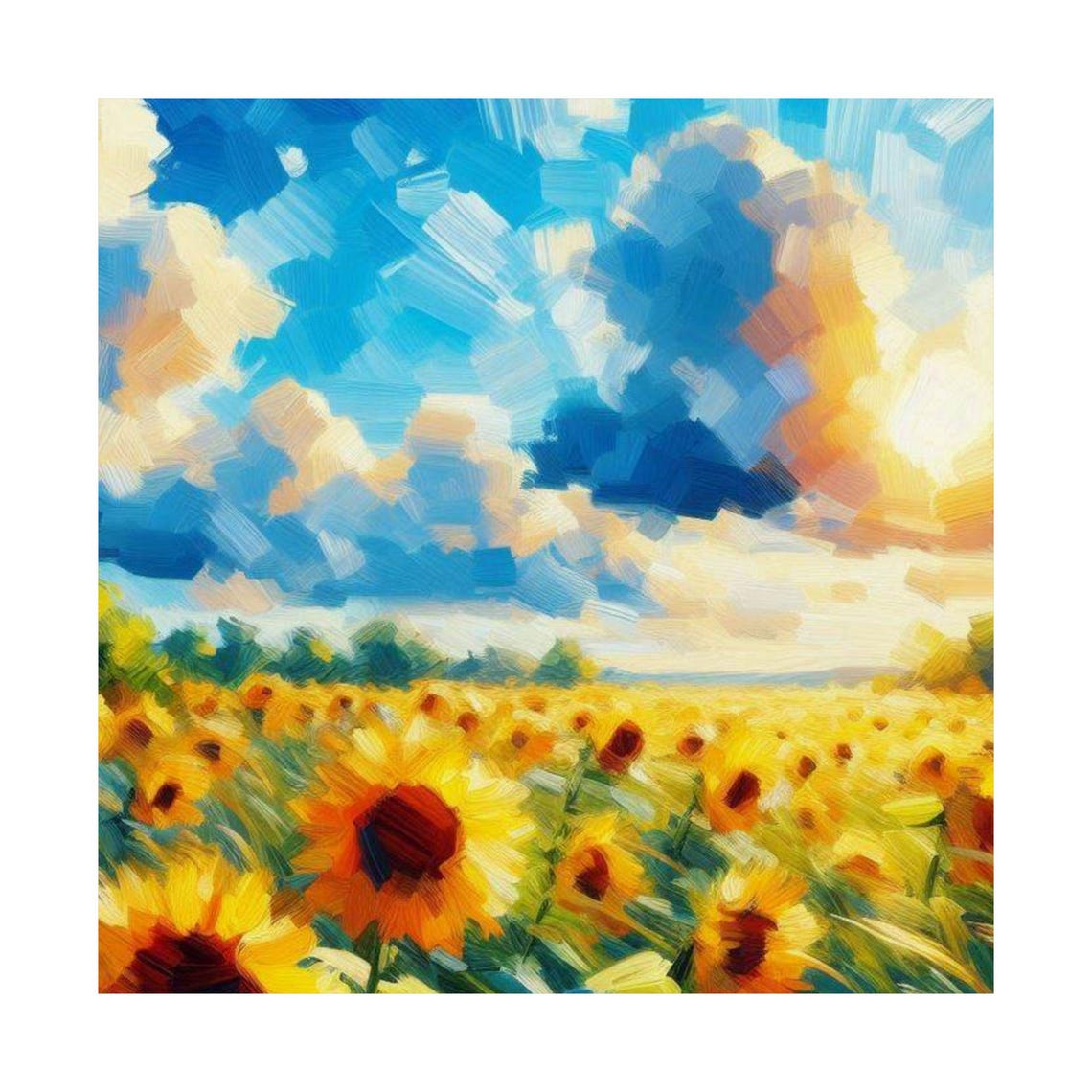 Sunflower Field Under a Bright Blue Sky Impressionist Poster - Image 6