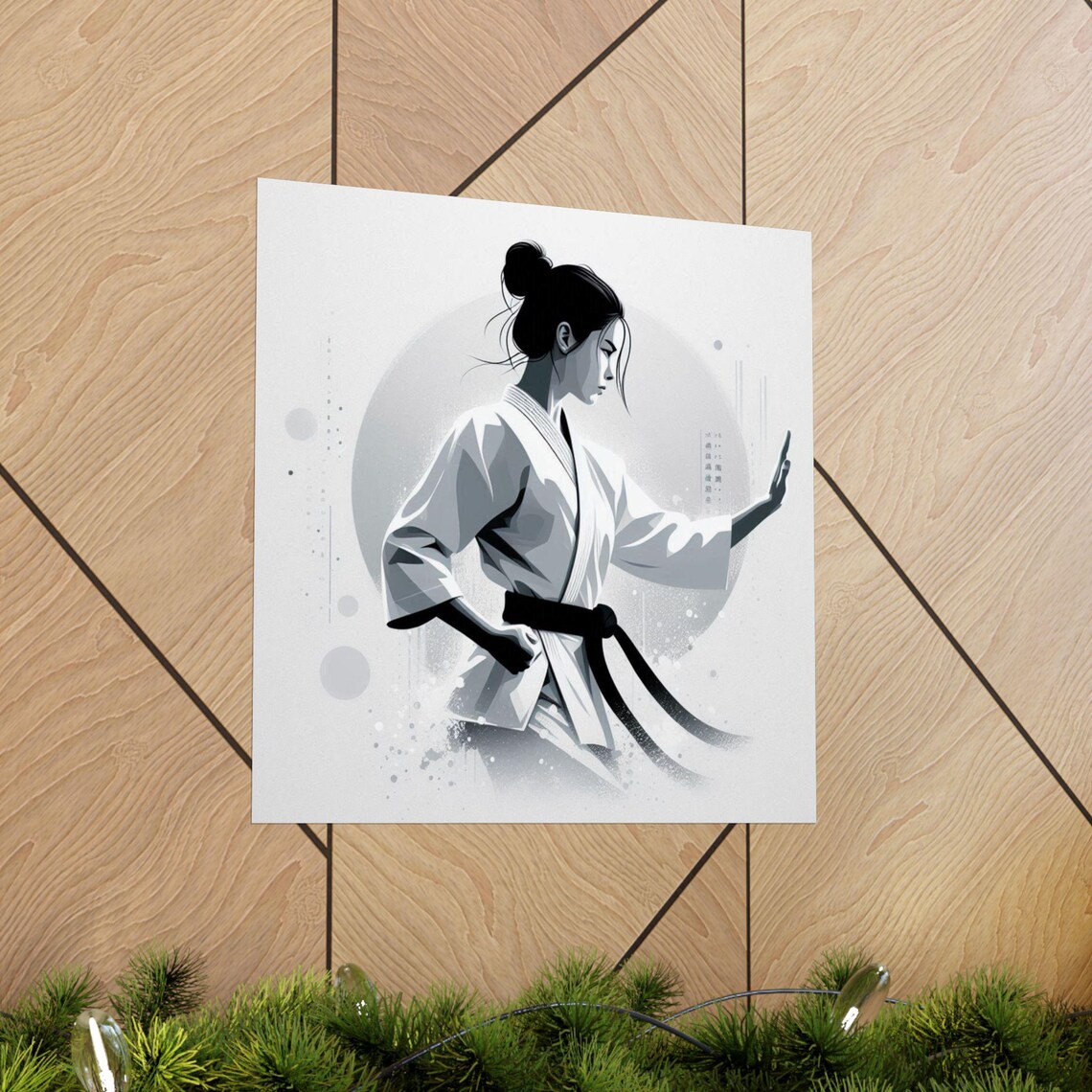 Monochrome Female Martial Artist Black Belt Sports Art Poster - Image 5