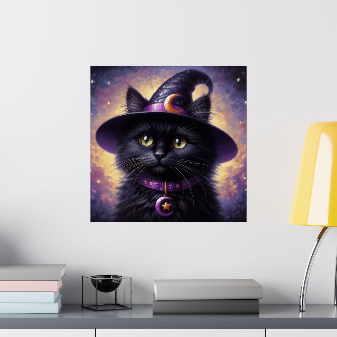 Adorable Black Cat in a Purple Witch Hat Halloween Kitten Poster - Image 2