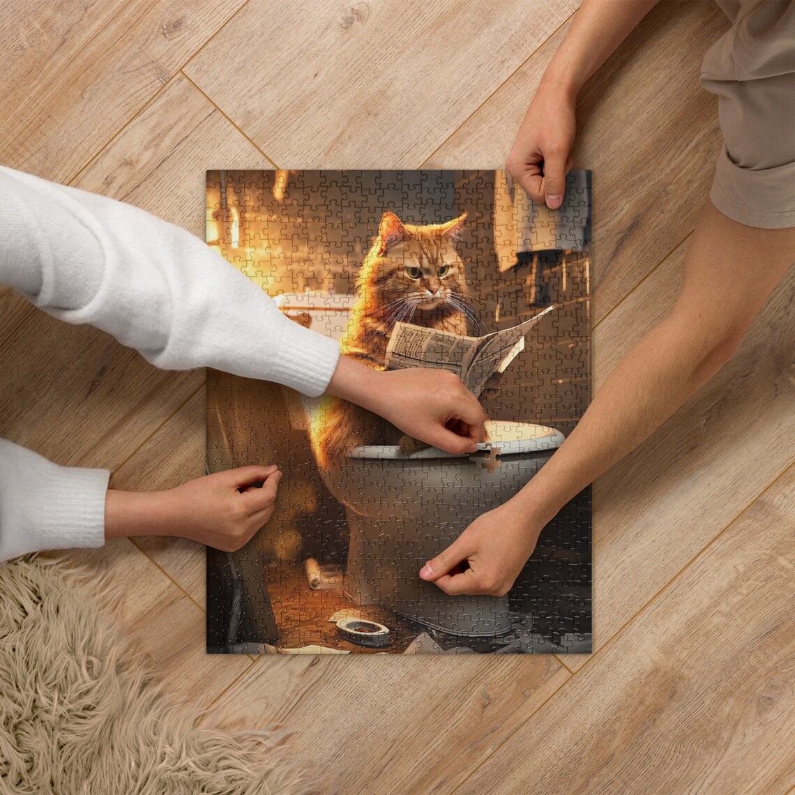 Funny Cat Reading Newspaper on Toilet Jigsaw Puzzle Art Poster - Image 2