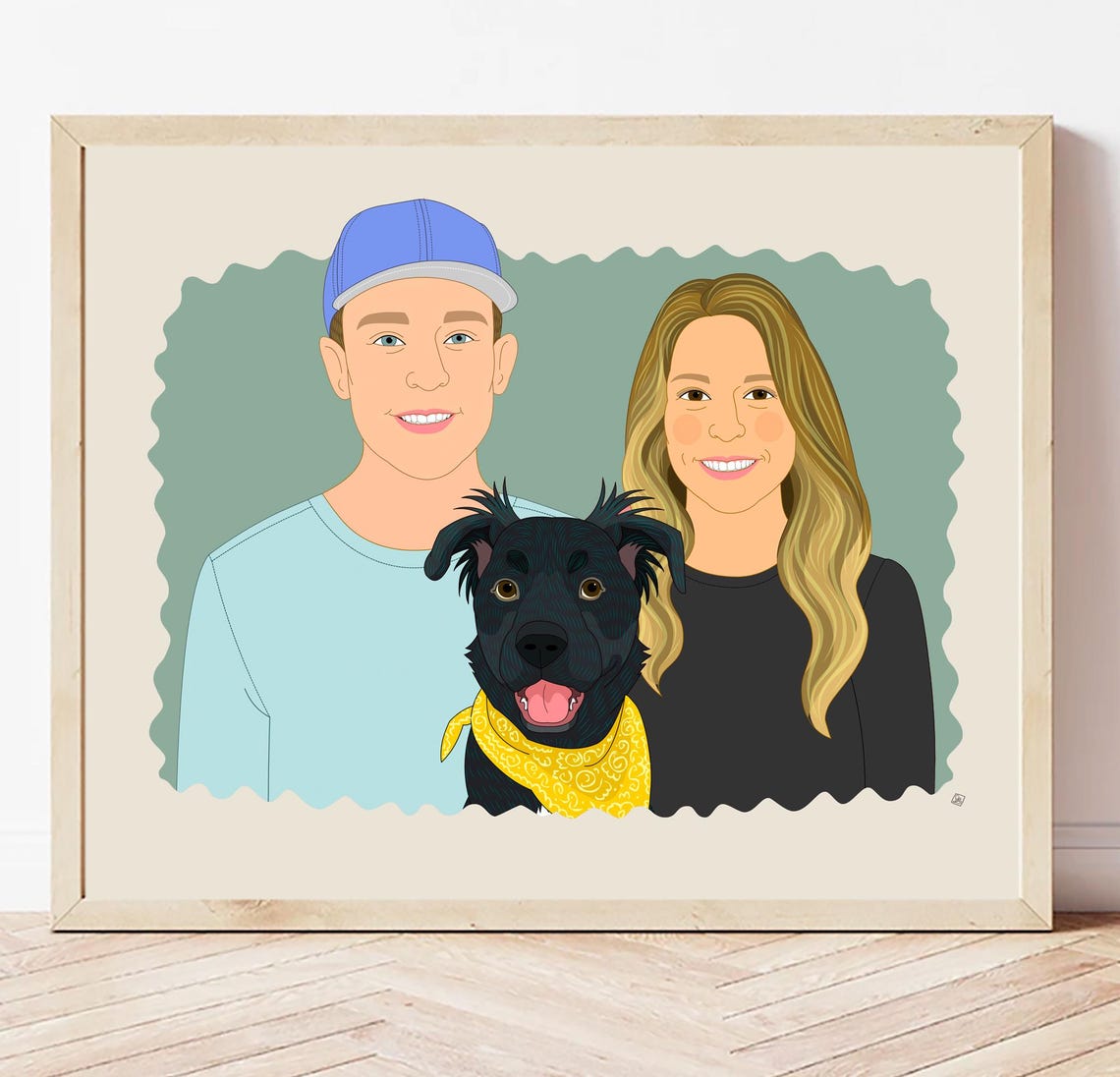 Personalized Family of Four and Dog Custom Hand Drawn Portrait Poster - Image 6