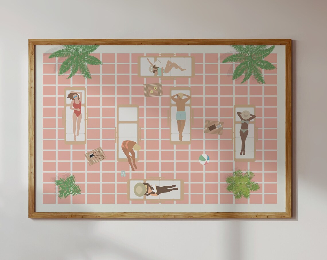 People At The Pool Retro Summer Poster Print