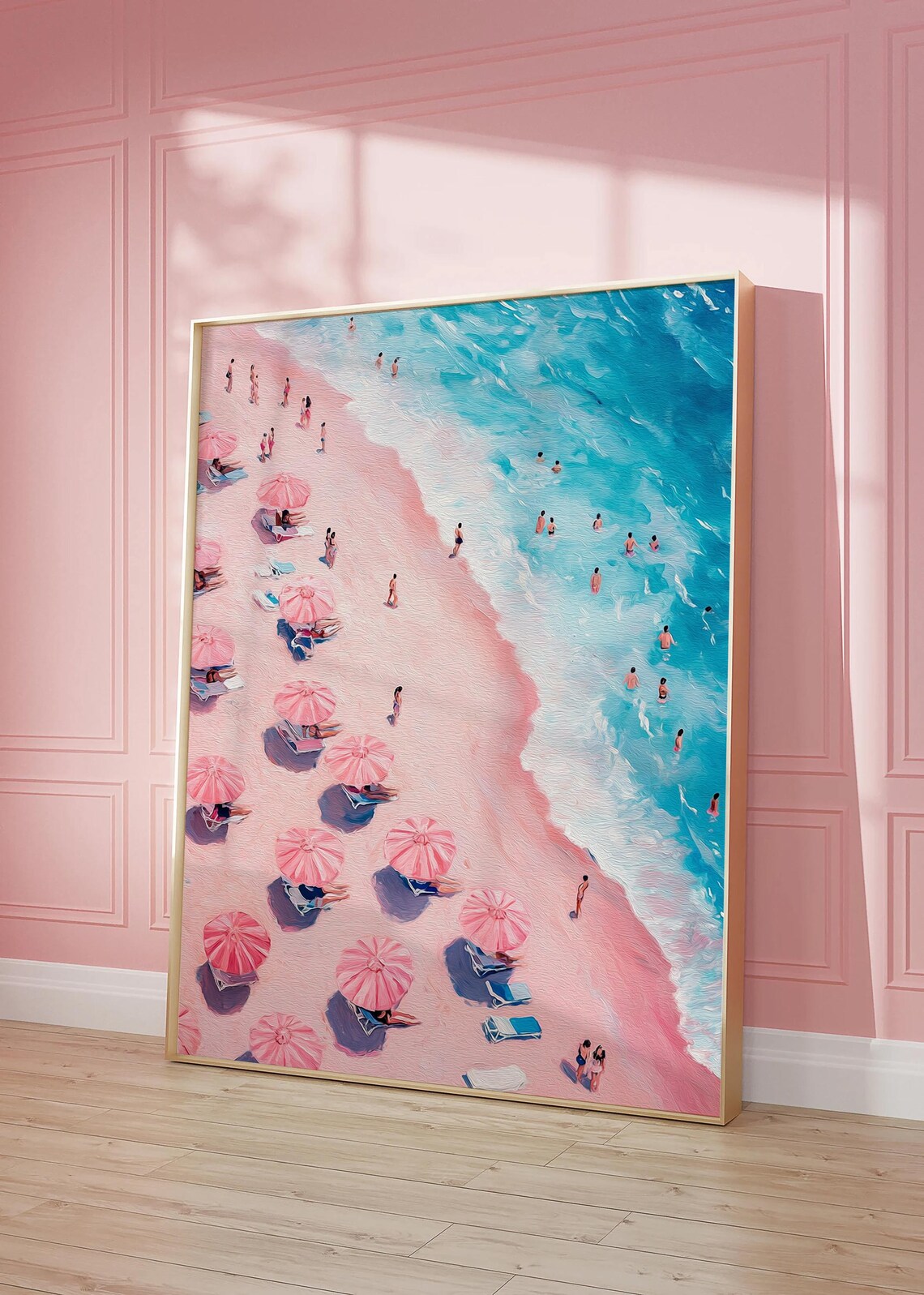 Retro Beach Painting, Pastel Pink Coastal Decor - Image 2