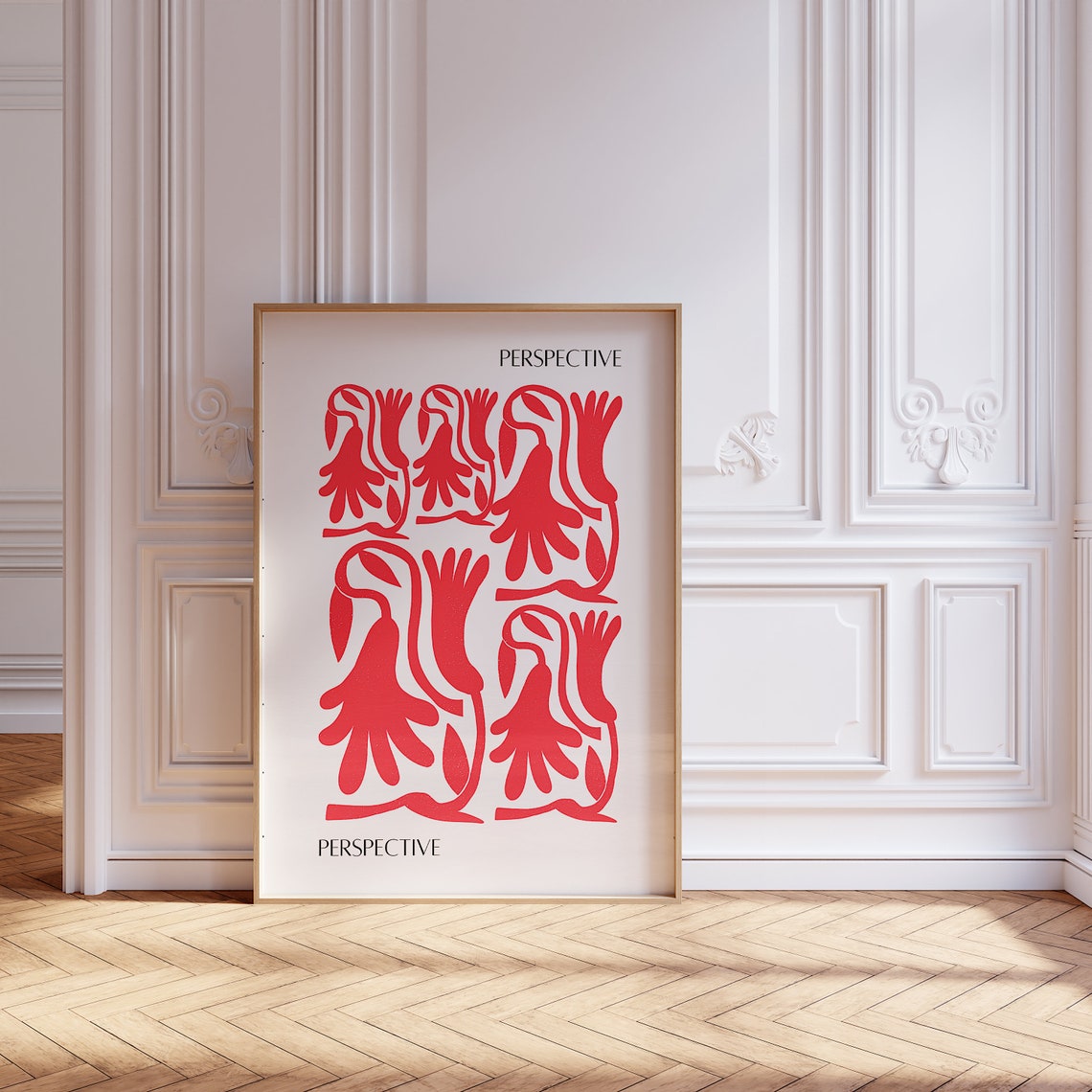 Perspective Red Matisse Style Botanical Cut Out Art Gallery Poster